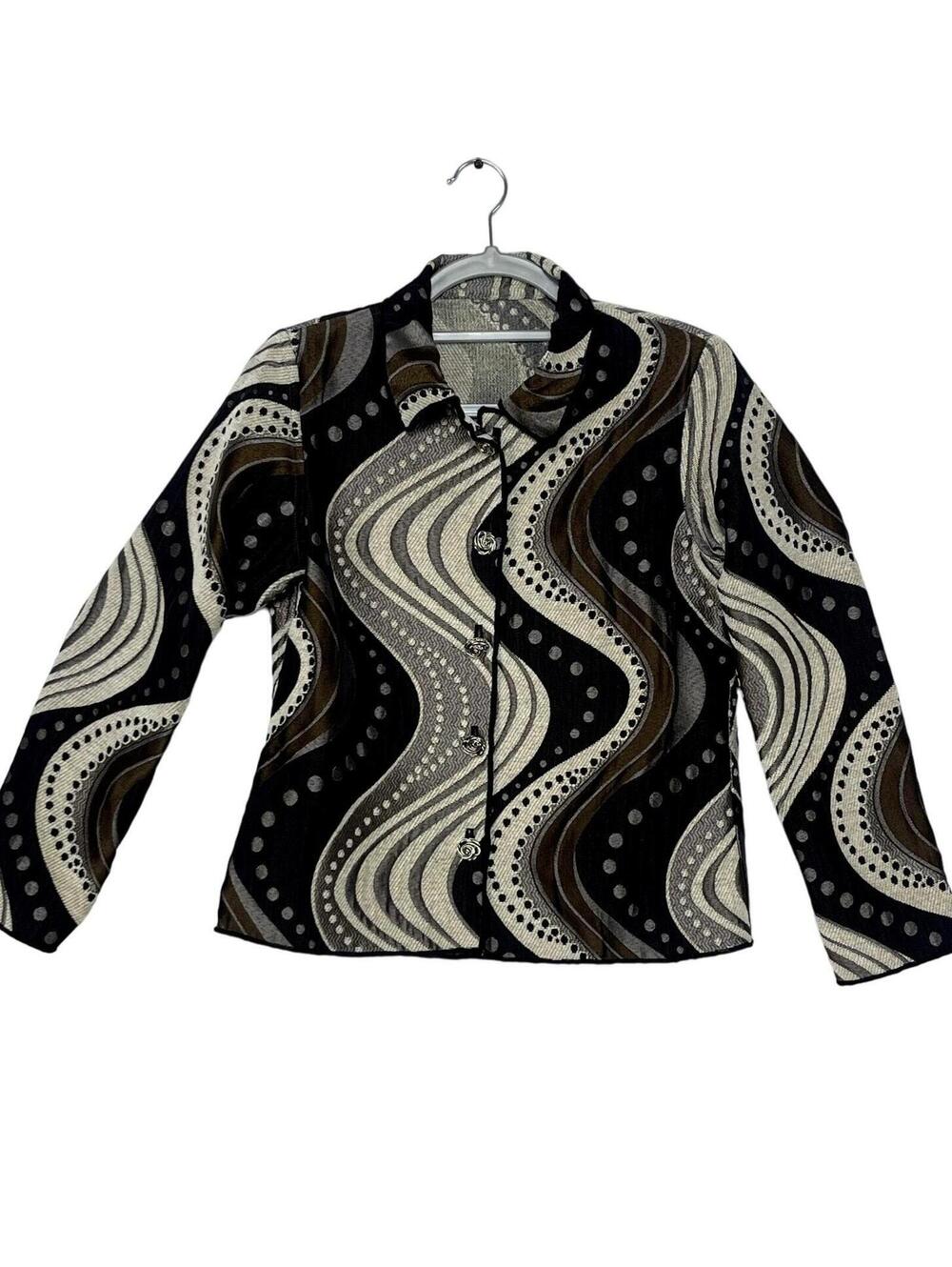 Vintage Winding River Brown and White Swirl Abstract Reversible Tapestry Coat
